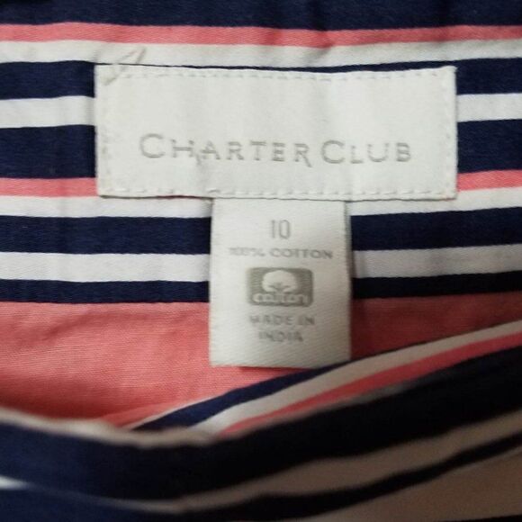 Charter Club 100% Cotton Pleated Strip Skirt Size 10 - Picture 2 of 12